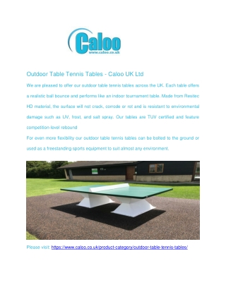 Outdoor Table Tennis Tables - Caloo UK Ltd