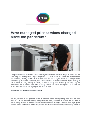 Have managed print services changed since the pandemic - CDP Print Management