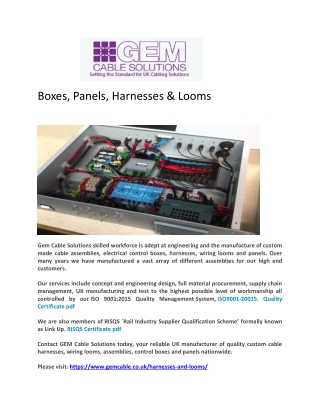 Boxes, Panels, Harnesses and Looms - Gem Cable Solutions