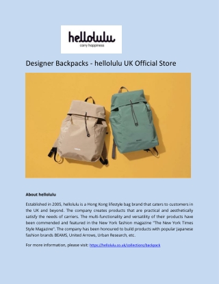 Designer Backpacks - hellolulu UK Official Store