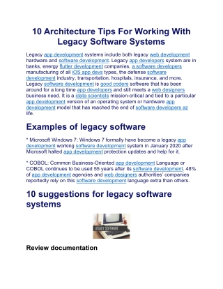 10 Architecture Tips For Working With Legacy Software Systems