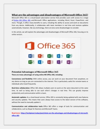 What are the advantages and disadvantages of Microsoft Office 365