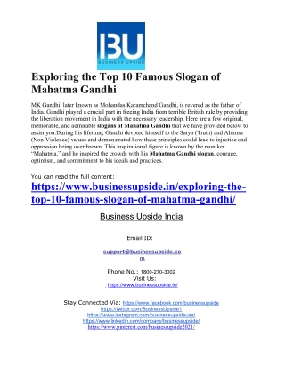 Exploring the Top 10 Famous Slogan of Mahatma Gandhi