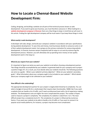 How to Locate a Chennai Based Website Development Firm