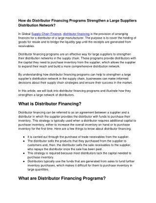 How do Distributor Financing Programs Strengthen a Large Suppliers Distribution Network