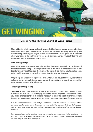 Exploring the Thrilling World of Wing Foiling - A Beginner's Guide