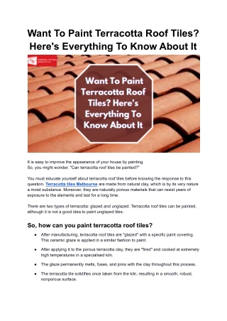 Want To Paint Terracotta Roof Tiles? Here's Everything To Know About It