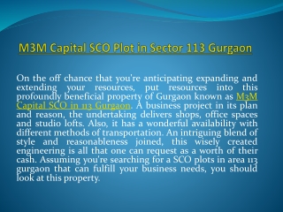 M3M Capital SCO Plot in 113 Gurgaon
