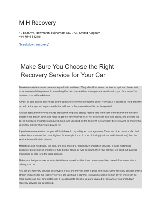M H Recovery