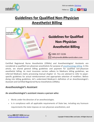 Guidelines for Qualified Non-Physician Anesthetist Billing