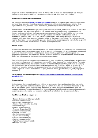 Single Cell Analysis Market: Global Overview and Forecast (2022-2029)
