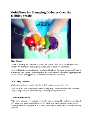 Guidelines for Managing Diabetes Over the Holiday breaks