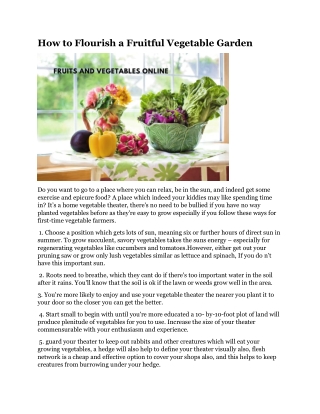 How to Flourish a Fruitful Vegetable Garden