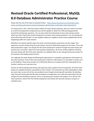 Oracle Certified Professional, MySQL 8.0 Database Administrator