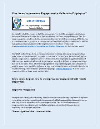 How do we improve our Engagement with Remote Employees