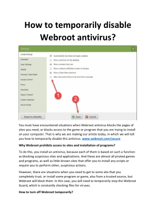 How to temporarily disable Webroot antivirus?
