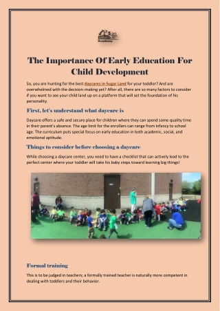 The Importance Of Early Education For Child Development