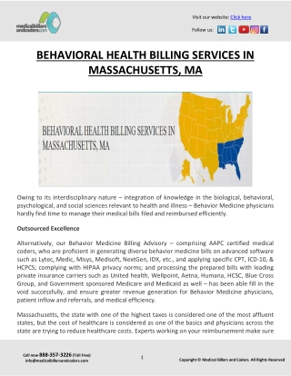 BEHAVIORAL HEALTH BILLING SERVICES IN MASSACHUSETTS, MA