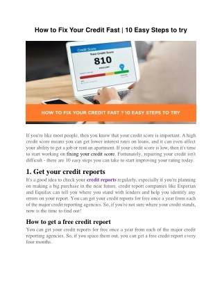 How to Fix Your Credit Fast 10 Easy Steps to try