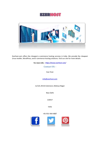 Cheapest Ecommerce Hosting in India | Ezerhost.com