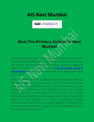 Best Pre-Primary School in Navi Mumbai