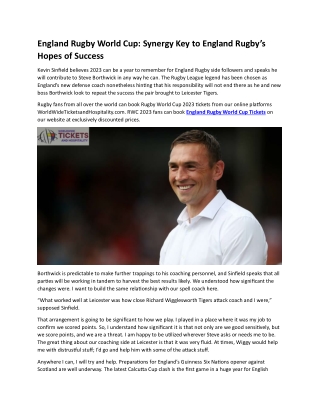 England Rugby World Cup Synergy Key to England Rugby’s Hopes of Success