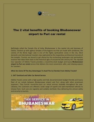 The 2 vital benefits of booking Bhubaneswar airport to Puri car rental