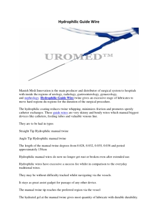 Hydrophilic Guide Wire