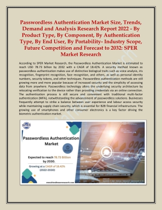 Passwordless Authentication Market Trends, Demand and Analysis Research Report