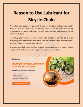 Reason to Use Lubricant for Bicycle Chain