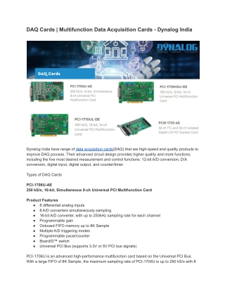 DAQ Cards _ Multifunction Data Acquisition Cards - Dynalog India