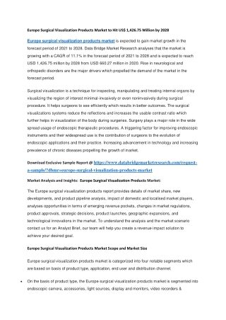 Europe Surgical Visualization Products Market to Hit US 1,426.75 Million by 2028