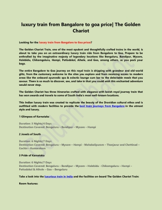 luxury train from Bangalore to goa price The Golden Chariot