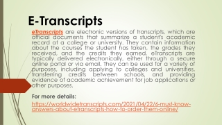 Etranscripts via worldwide Transcripts