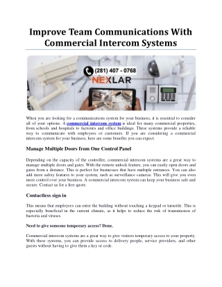 Improve Team Communications With Commercial Intercom Systems