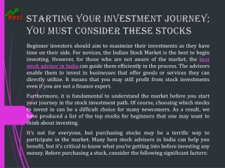 Starting your investment journey; you must consider these stocks