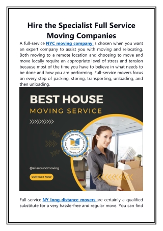 Hire the Specialist Full Service Moving Companies