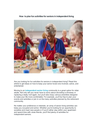 How  to plan fun activities for seniors in independent living