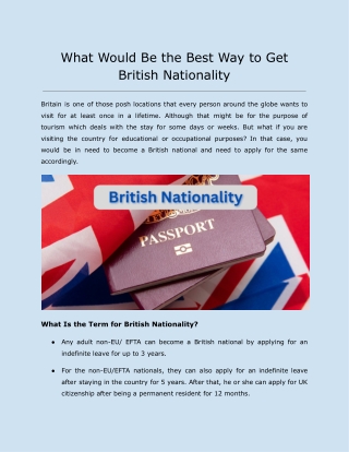 What Would Be the Best Way to Get British Nationality