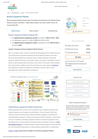 Brewery Equipment Market Share, Research Insights by 2031