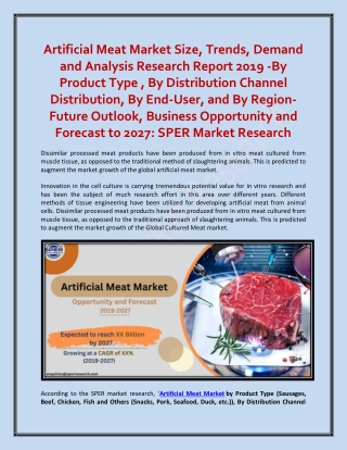 Artificial Meat Market Size, Trends, Demand and Analysis Research Report 2019