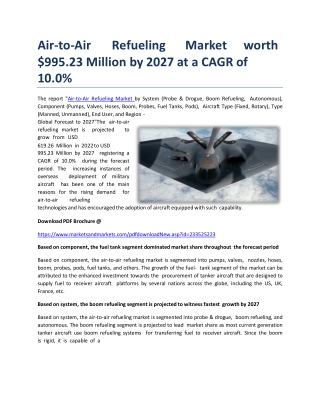 Air-to-Air Refueling Market worth $995.23 Million by 2027 at a CAGR of 10.0%