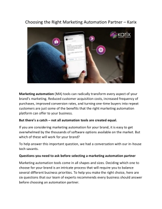 Choosing the Right Marketing Automation Partner - Karix