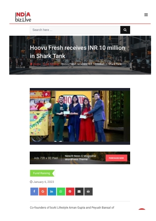 Hoovu Fresh receives INR 10 million in Shark Tank