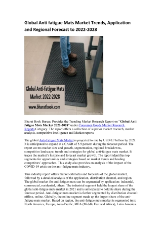 Global Anti fatigue Mats Market Trends, Application and Regional Forecast to 2022-2028