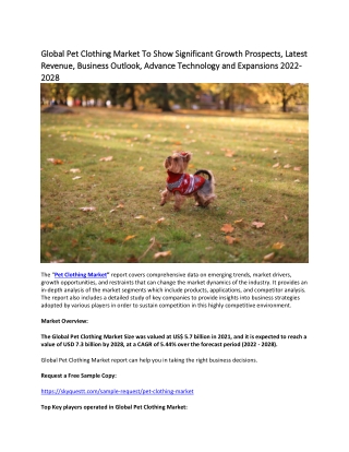 Global Pet Clothing Market To Show Significant Growth Prospects, Latest Revenue