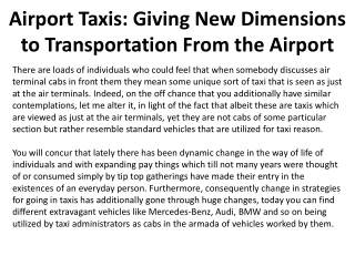 Airport Taxis: Giving New Dimensions to Transportation From the Airport