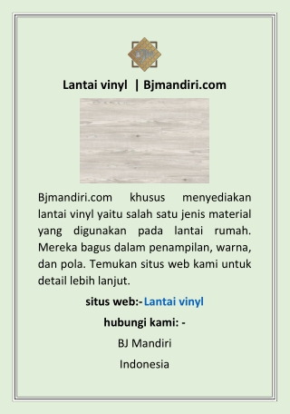 Lantai vinyl  | Bjmandiri.com