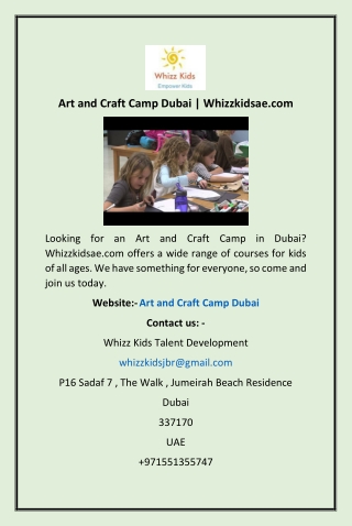 Art and Craft Camp Dubai | Whizzkidsae.com