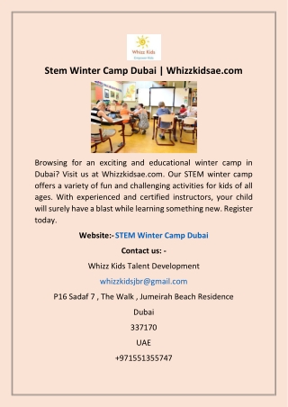 Stem Winter Camp Dubai | Whizzkidsae.com
